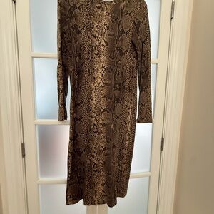 Zara Brown Snake-Print Long Sleeve Midi Dress